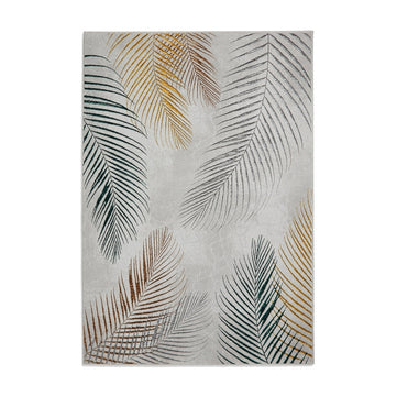 Creation 50051 Modern Botanical Ventation Distressed Metallic Shimmer Soft Textured Low Profile Short-Pile Soft Grey/Charcoal/Multicolour Rug-Think Rugs-Rug Love - The Most Loved Rug Store